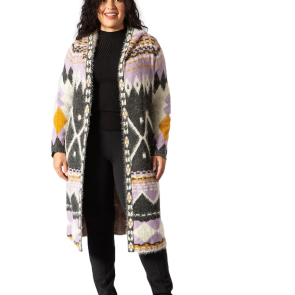 MaxSport super soft Aztec long hooded cardigan sweater with pockets